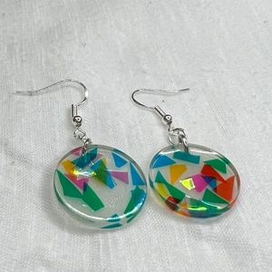 NEW Handmade-Circle multicolor abstract design earrings